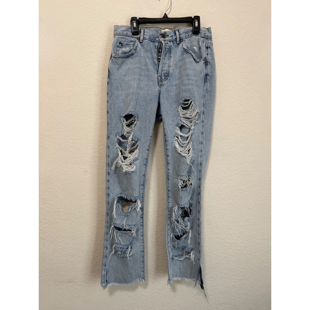 AO.LA Distressed Ripped Jeans Light Wash Denim Button‎ Fly Women's Size 27